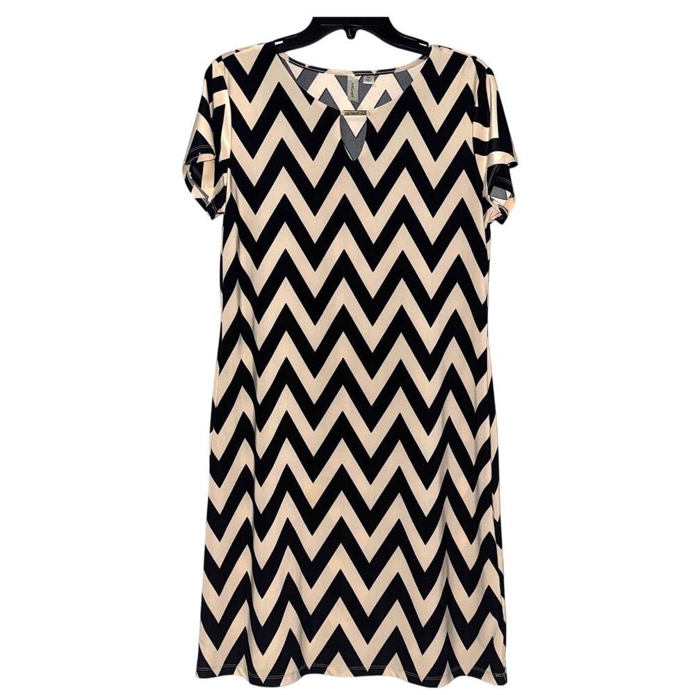 Tacera Shift Dress Women Medium Black Cream Office Spring Workwear Stretch Retro